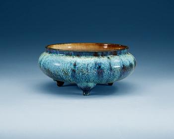 1789. A Yunyao glazed tripod censer/narcissus bowl, presumably 18th Century.