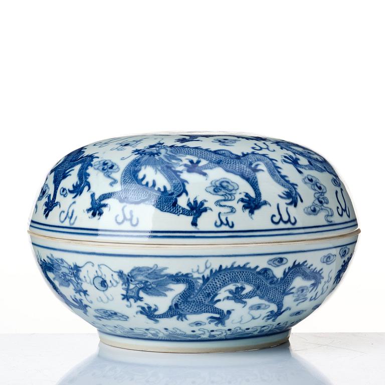 A blue and white five clawed dragon bowl, China, presumably Republic with Guangxu mark.