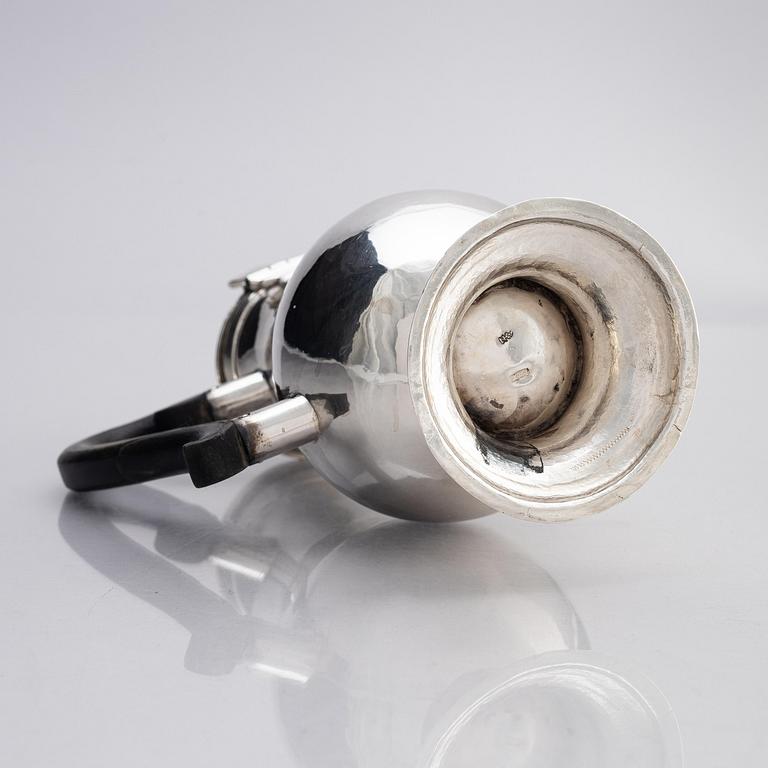 A German 18th century silver coffee-pot, marks of Jakob Wilhelm Kolb, Augsburg 1779.