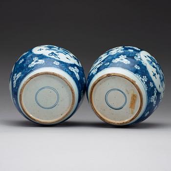 A pair of blue and white jar, Qing dynasty 18th century.