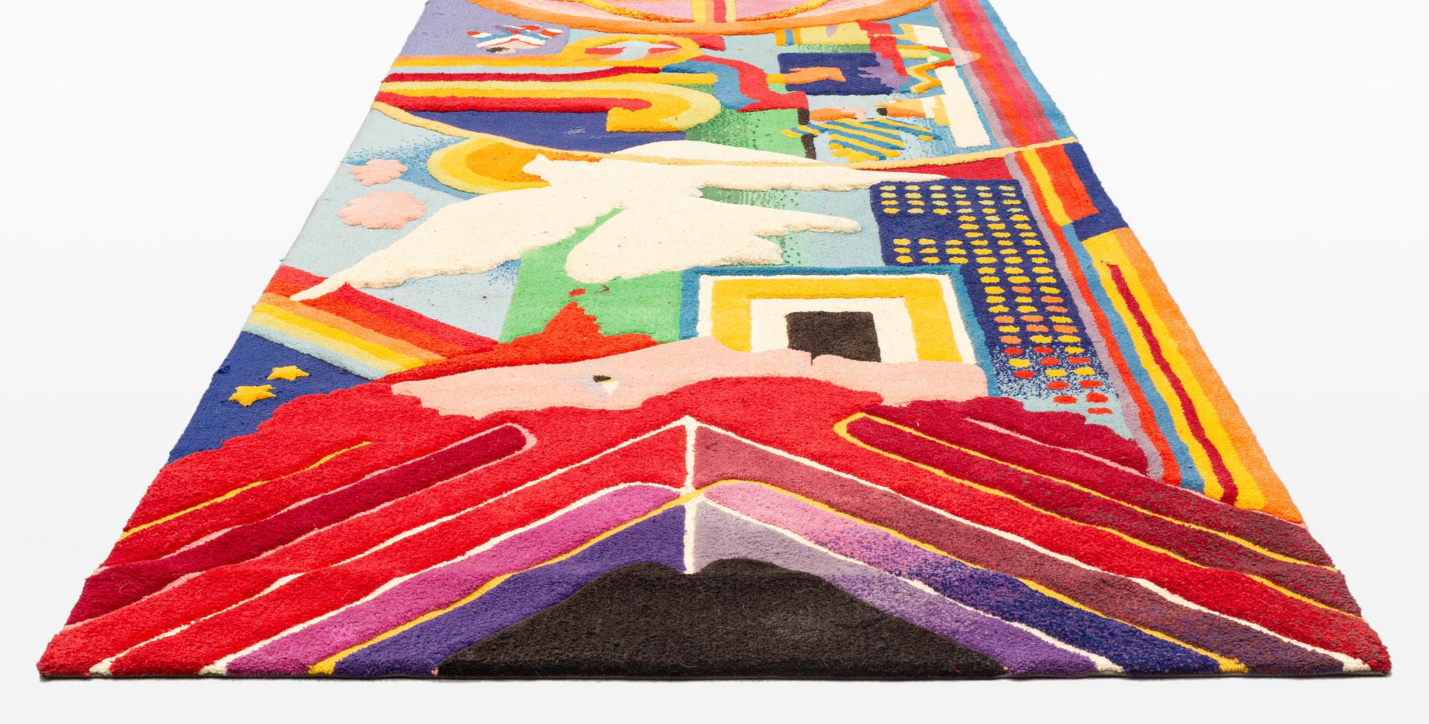 A carpet, 'Océjan', tufted (in relief), Kasthall, Sweden, c. 700 x 170 cm, signed 'JM 83'.