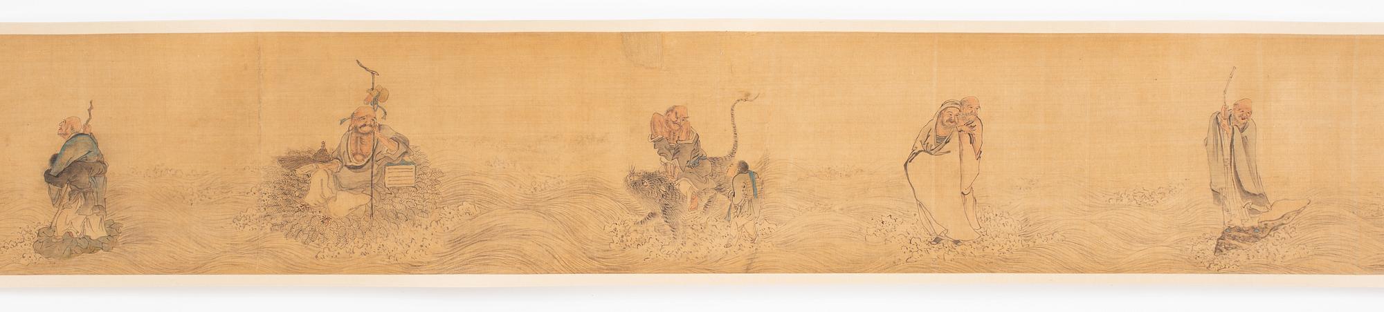 Oidentifierad konstnär, "Lohans Crossing the sea", sen Qingdynasti/omkring 1900.