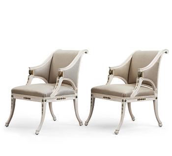 44. A pair of late Gustavian early 19th century armchairs.