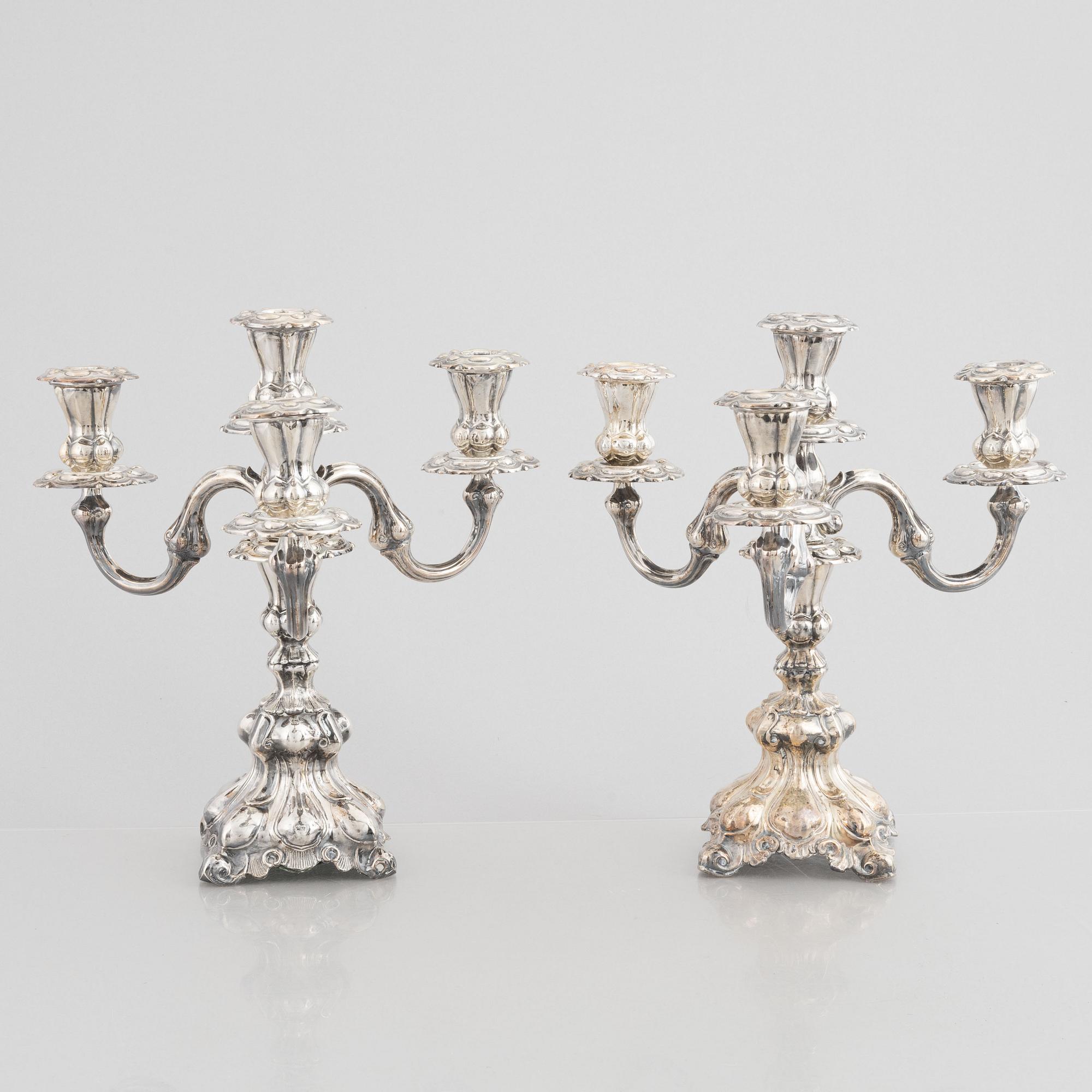 A Pair of Baroque Style Silver Candelabra, 20th Century.