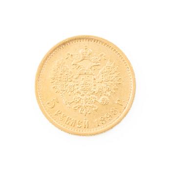 Gold coin, Nicholas II, Russia, 5 Rubles, 1898.
