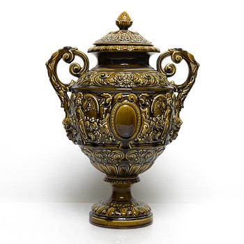 Rörstrand, a neo-renaissance majolica urn with cover, Sweden, second half of the 19th century.
