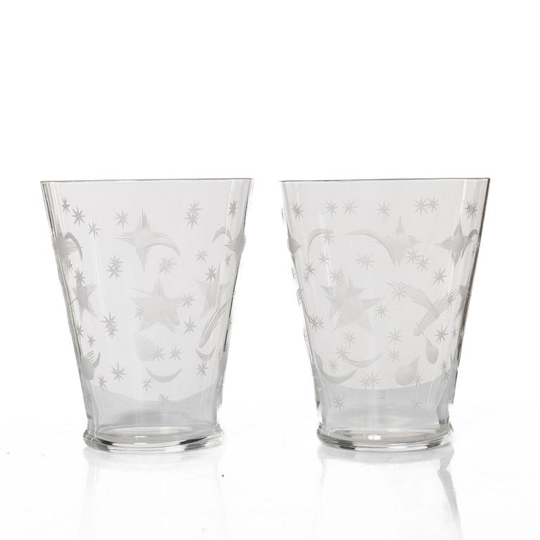 Edward Hald, a set of 23 seltzer glasses, 'Stjärnhimmelsmönstret', Orrefors, 1920s.