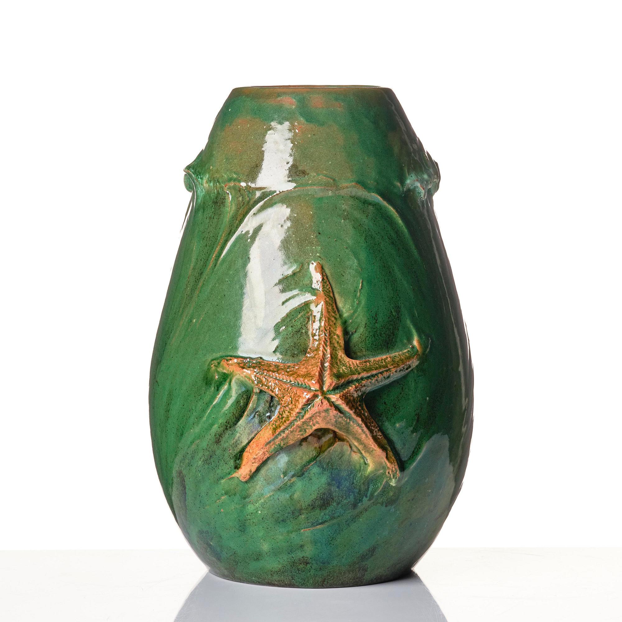 Hilma Persson-Hjelm, a glazed earthenware art nouveau vase, executed in her own studio, Arvika 1910. No 1280.
