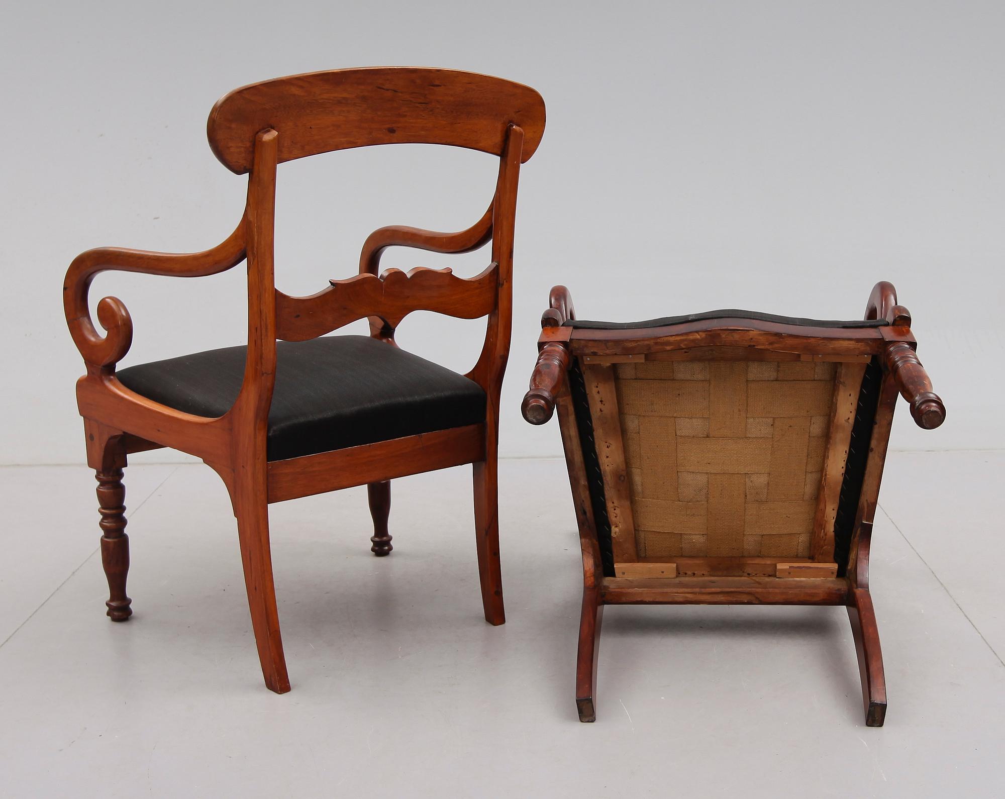KARMSTOLAR, 1 par, senempire, 1800-talets mitt.