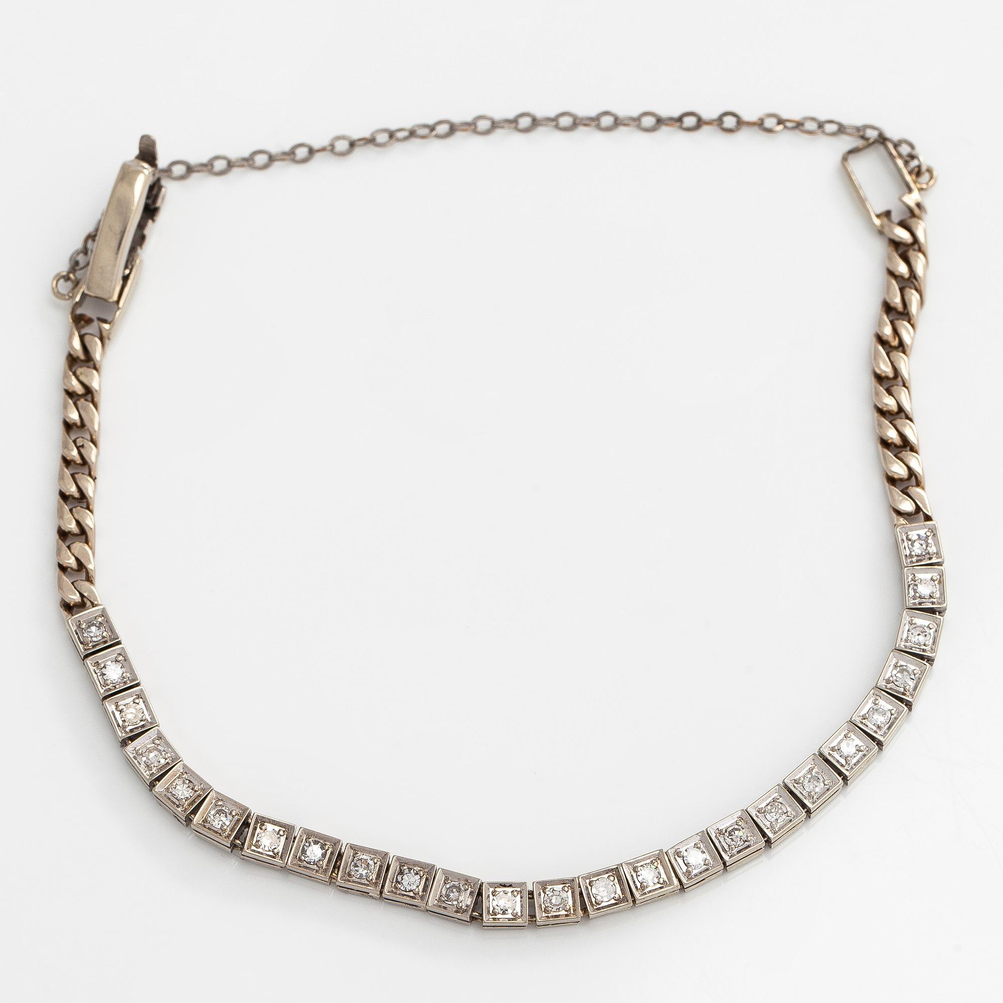 Rannekoru, 14K valkokultaa, 8/8 hiottuja timantteja.