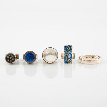 Lars Arby, five rings in sterling silver, Gothenburg 1963, 1966, 1967 and 1972.