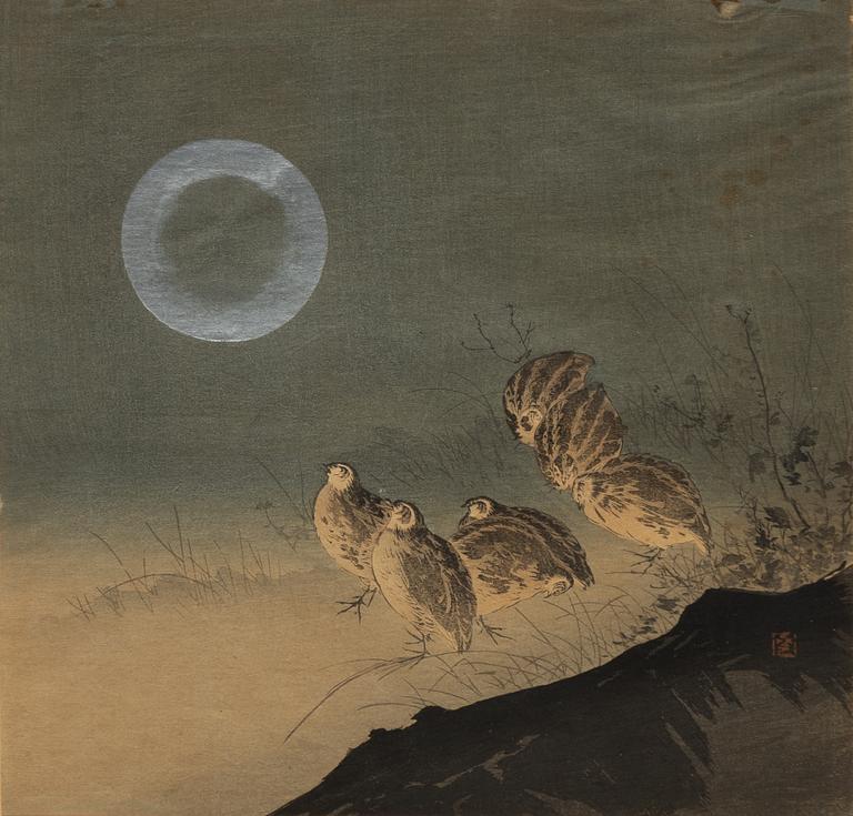 Tsukioka Kogyo, "Quails and Full Moon".