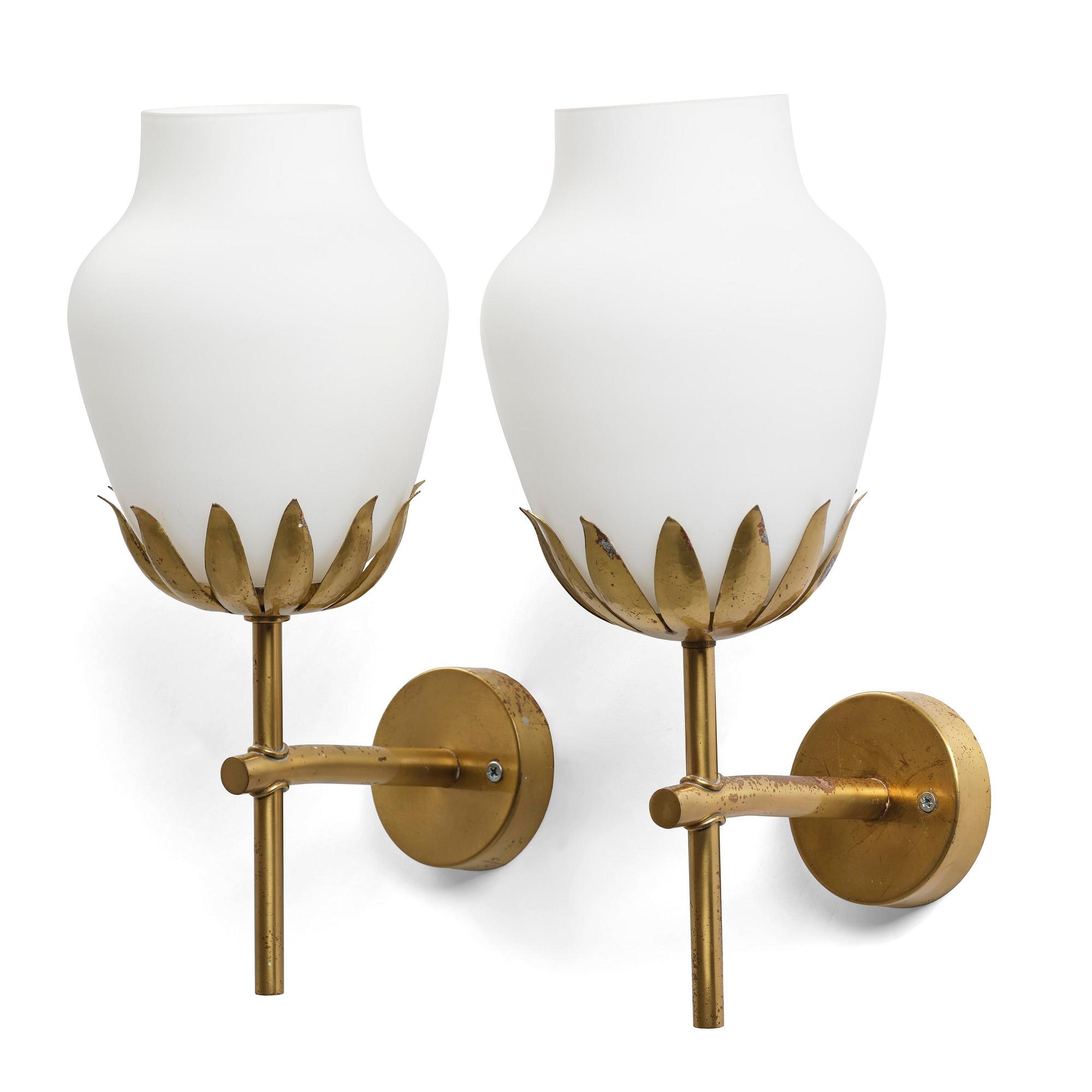Hans Bergström, a rare pair of wall lamps model "377A", ateljé Lyktan, Åhus, 1940s-50s.