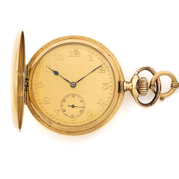 Pocket watch, Alpina, 14K gold, hunter, chain in 18K gold.