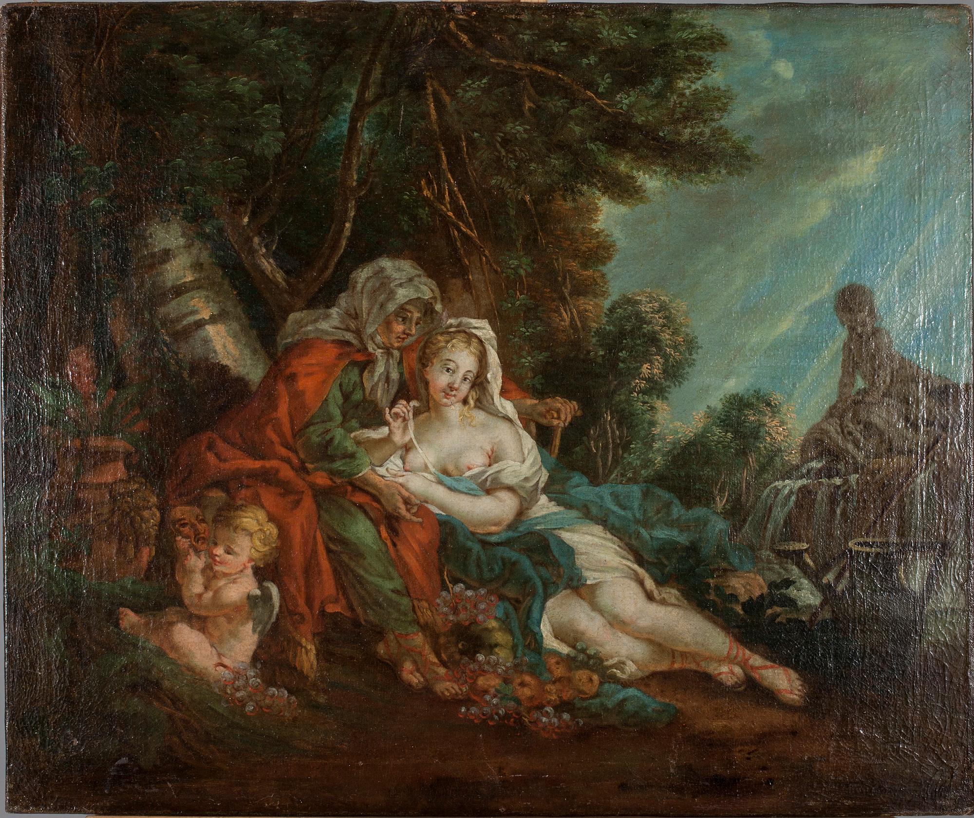 FRANCOIS BOUCHER, efter, målad omkring 1800, olja på duk uppfodrad på pannå.
