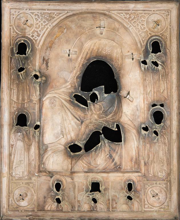 IKON med RISA, tempera på pannå och silver, mästare Isakov Mihail  Jakovlevits, S:t Petersburg 1889.