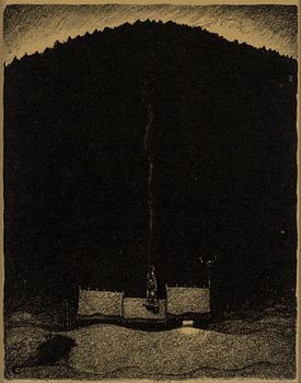 John Bauer, litografi, ur sviten: "Troll". Signerad B i trycket.