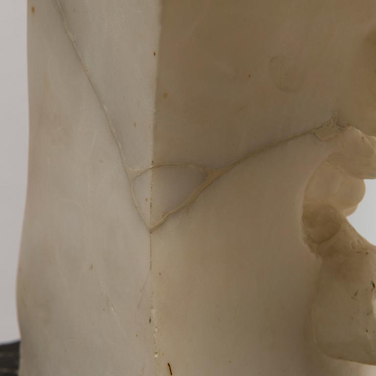 AN RENÉ CHARLES MASSÉ, "Allegorie de la vigne", after, signed female alabaster bust on a pedestal.