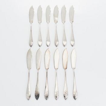 Bestickuppsättning för 12, totalt 108 delar, silver, Warszawa, Polen 1931-1963.