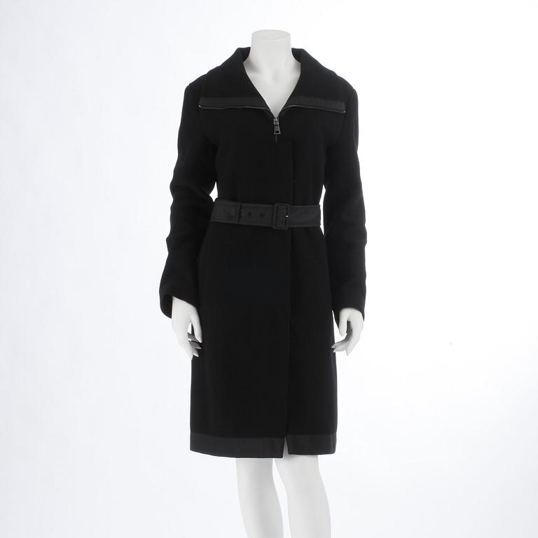 PRADA, a black wool coat, size 44.