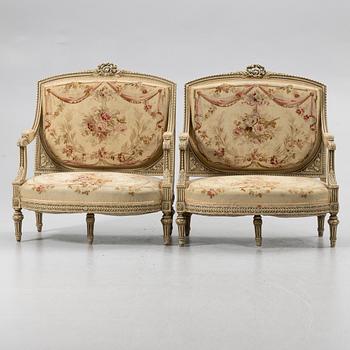 Sofas, a pair, Louis XVI style, first half of the 20th century.