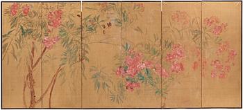 891. A Japanese six fold screen, early 20th Century.