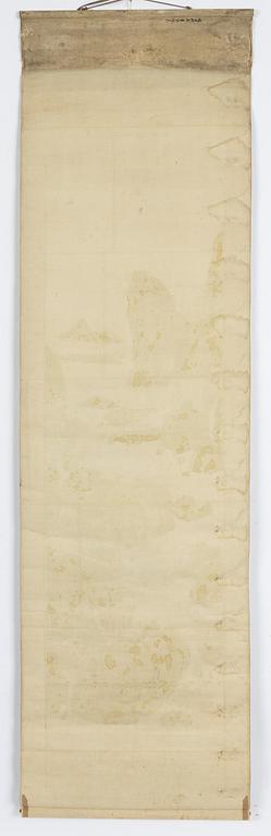 Rullmålning, okänd konstnär, färg och tusch på siden. Qing dynastin. Signerad och med fyra sigill i rött.