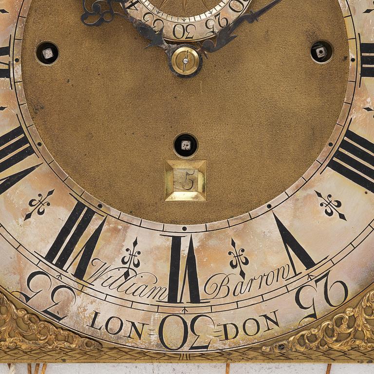 A George II japanned musical longcase clock by William Barrow (watchmaker in London 1700-36).