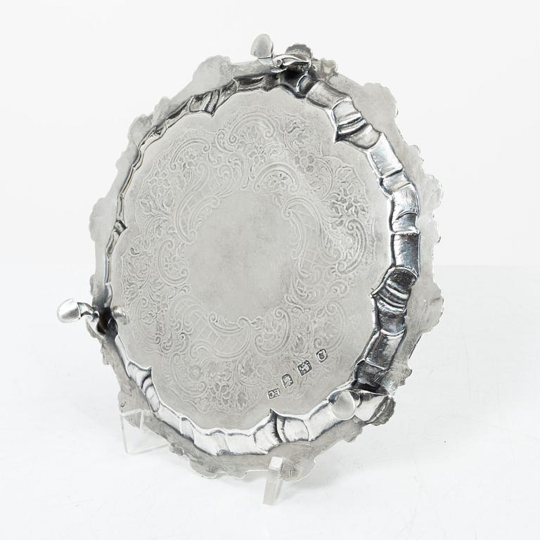 An English silver salver, mark of  Ebenezer Coker, London 1769.
