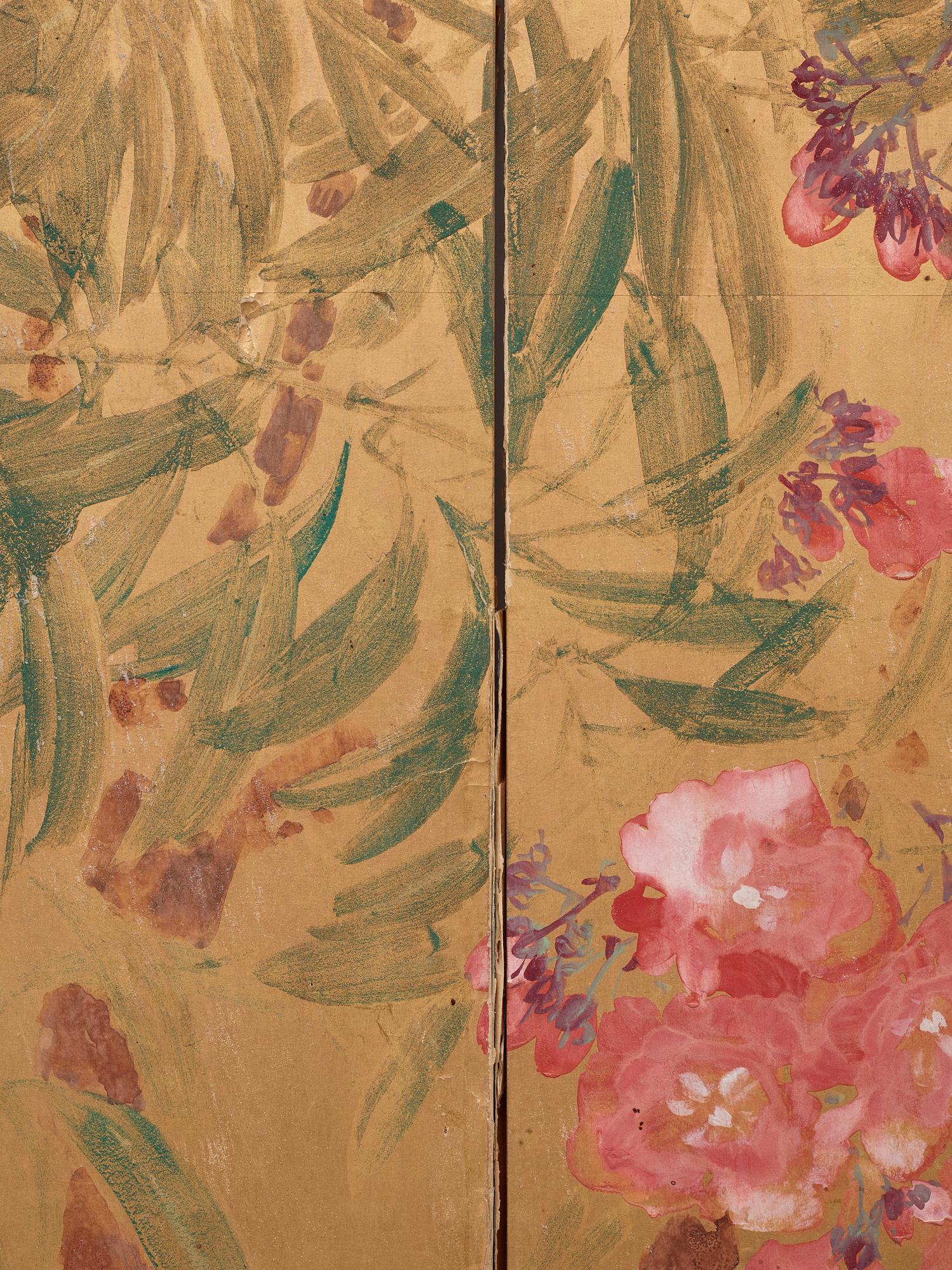 A Japanese six fold screen, early 20th Century.