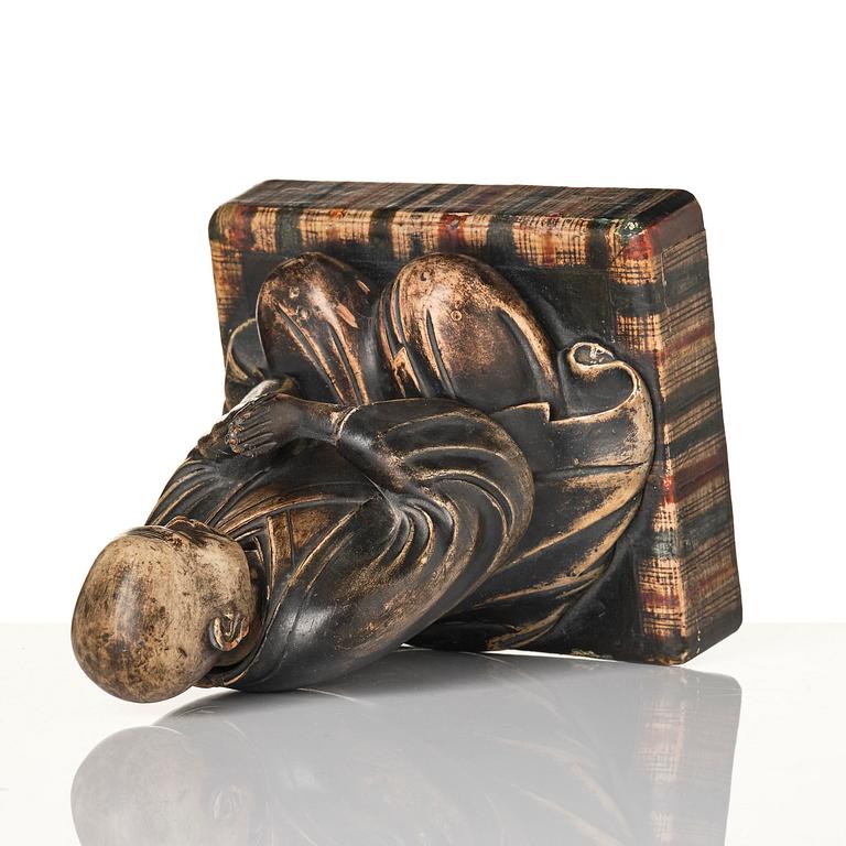 A painted and lacquered wooden sculpture of a monk, Japan, 19th century.