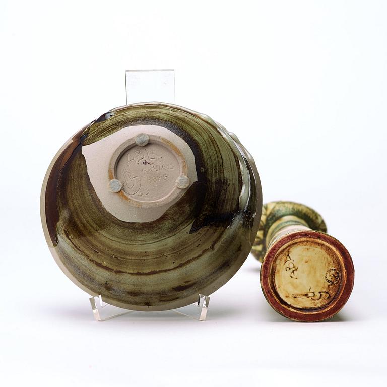 Anders Bruno Liljefors, a stoneware bowl and a vase, Gustavsberg studio ca 1950.