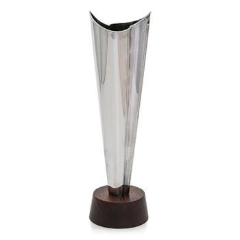 Tapio Wirkkala, a silver TW 228 'Flame' vase on a rosewood base, Kultakeskus, Hämeenlinna 1965.
