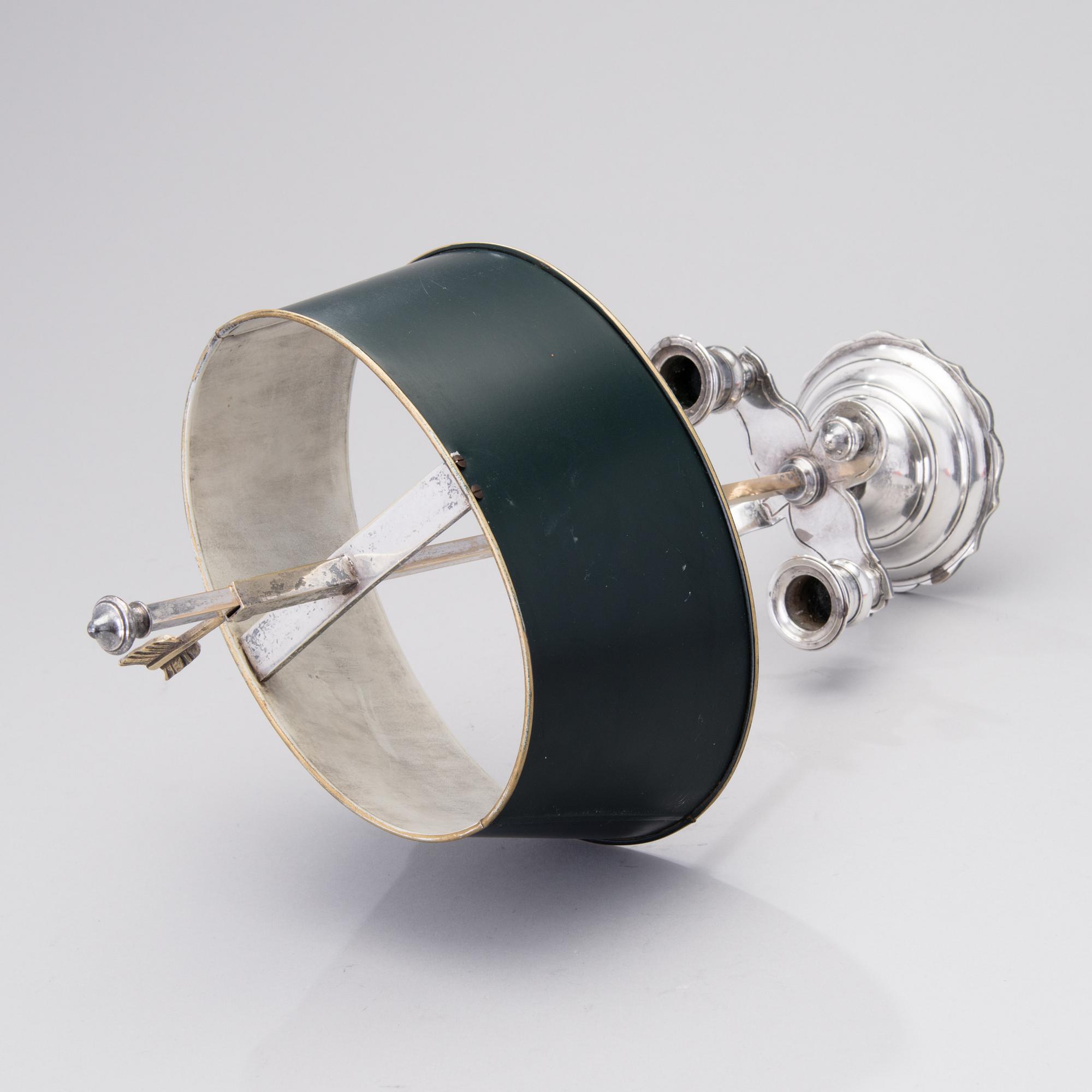 A BOUILOTTTE DOUBLE CANDLESTICK LAMP, silverplated, early 20th century.