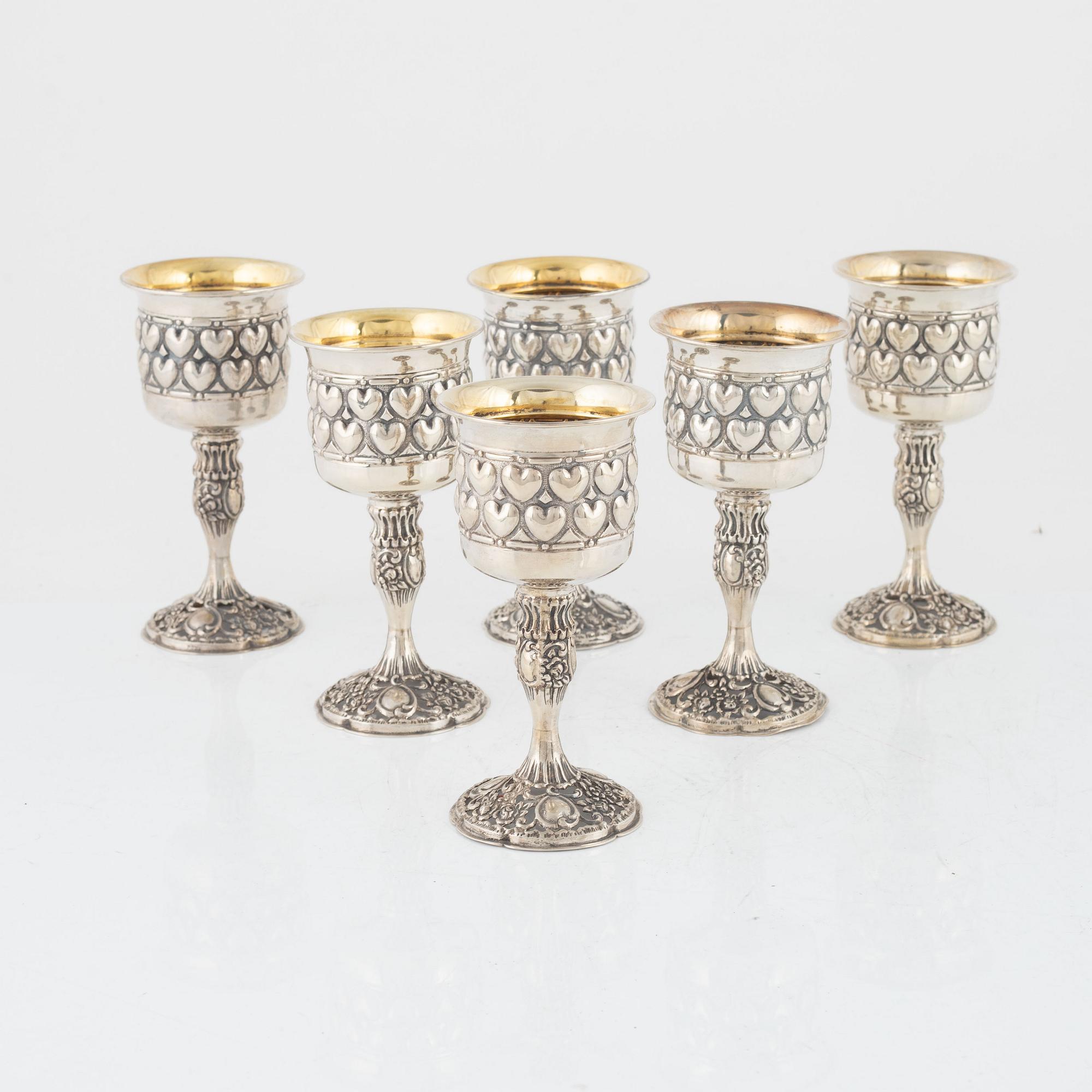 Bägare, 6 st, silver, Norge, 1900-talets först hälft.