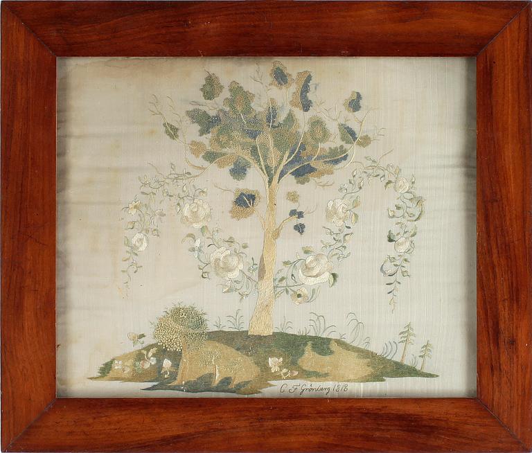 SIDENBRODERI, signerad CF Grönberg, daterad 1818.