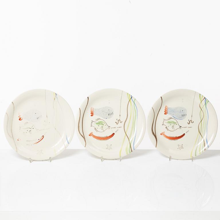 Stig Lindberg, plates 9 pcs, "Löja", Gustavsberg 1948-62.