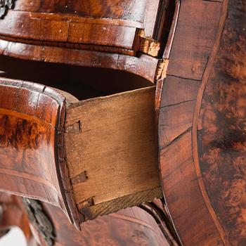 A Swedish rococo walnut parquetry miniature commode, later part 18th century.