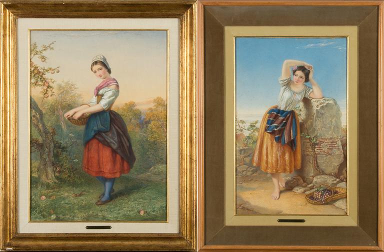 AUGUSTUS BOUVIER, attributed to, 2 watercolours, signed.