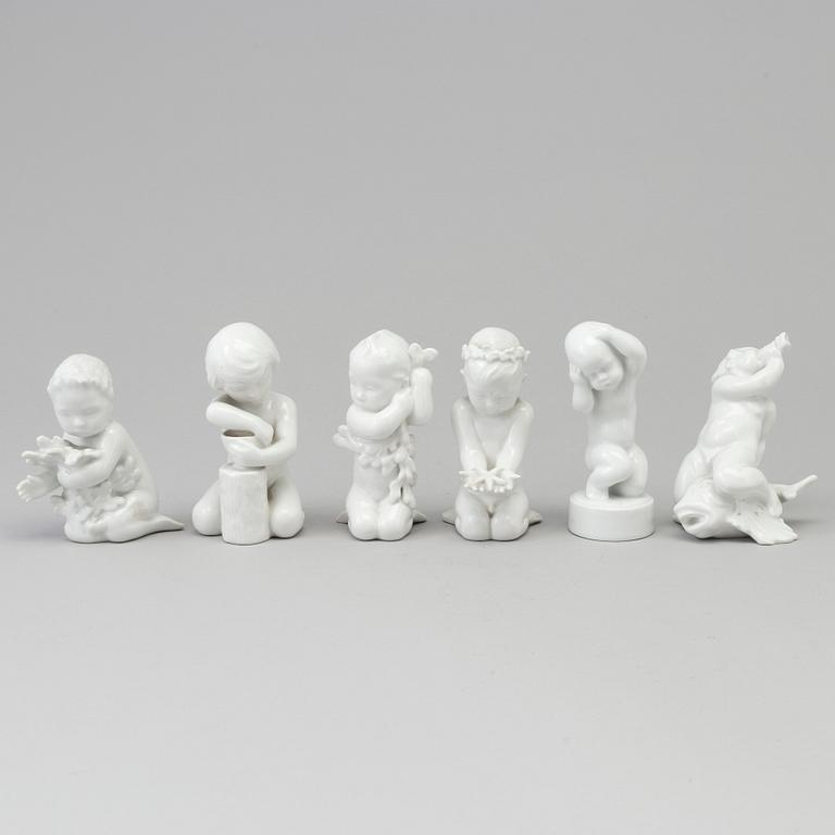 Six porcelain figures, Bing & Gröndahl and Royal Copenhagen, Denmark, second half of the 20th century.