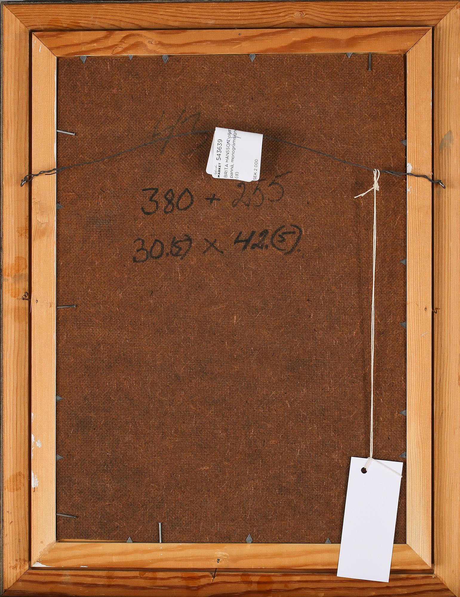 BRITA HANSSON, olja på på pannå, monogramsignerad.