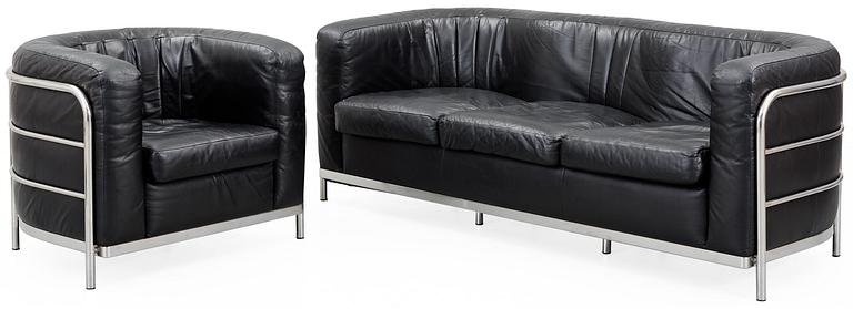 A Jonathan De Pas, Donato D'Urbino & Paolo Lomazzi three-seated 'Onda' black leather sofa, Zanotta, Italy.