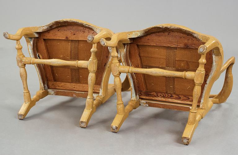 A pair of Swedish Rococo 18th century armchairs.