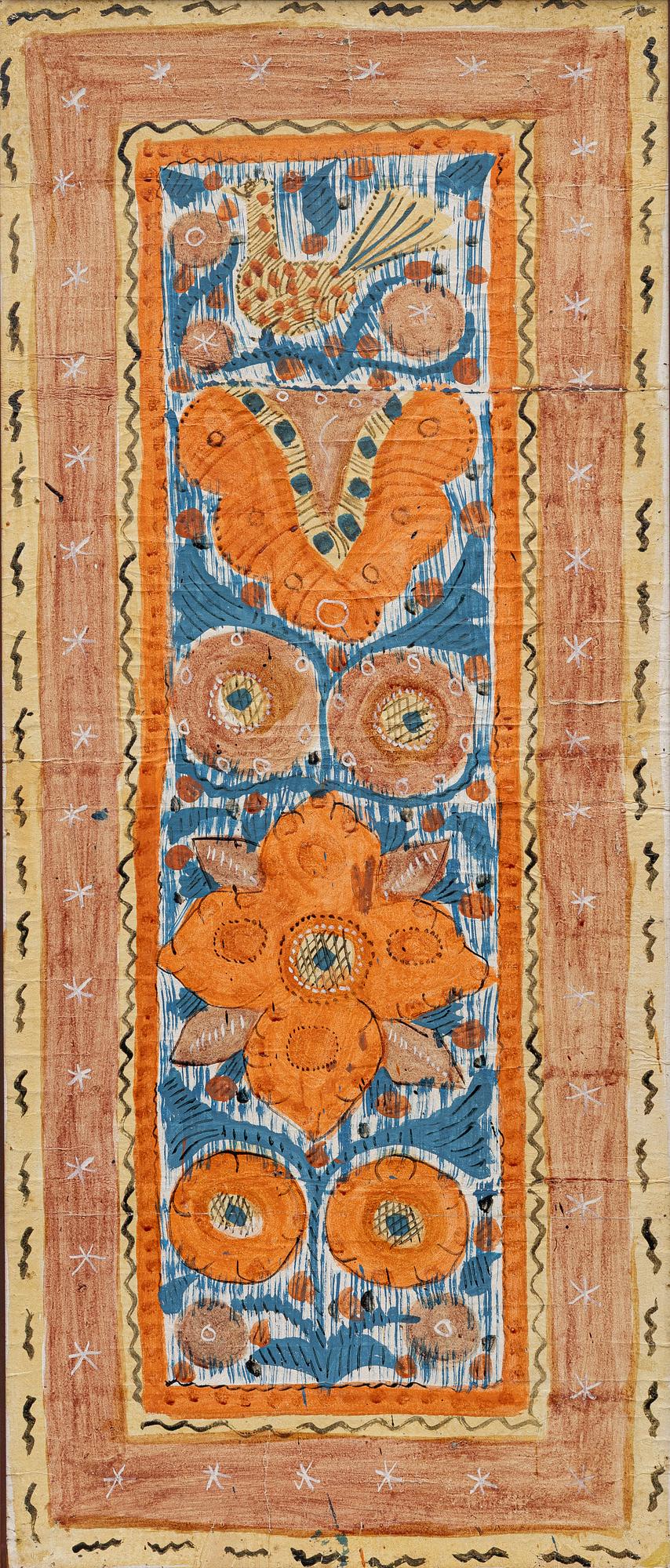 Bonadsmålning, s.k tuppamålning, Sunnerboskolan, Småland, 1800-talets första hälft.