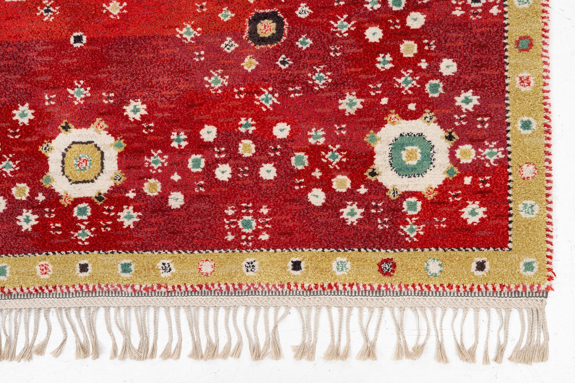 Barbro Nilsson, a 'Rabatten röd' carpet, knotted pile, 266 x 195 cm, signed AB MMF BN.
