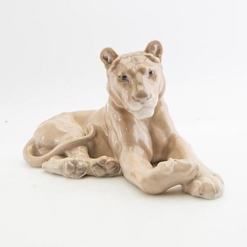 Figurine of a reclining lioness Royal Copenhagen Denmark porcelain.