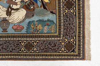 An oriental, figural rug, c. 214 x 139 cm.