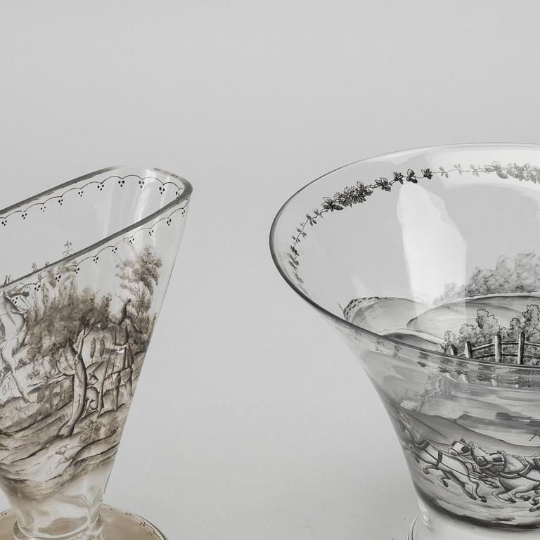 JOSEF LENHARDT, a set of two handpainted glass vases.