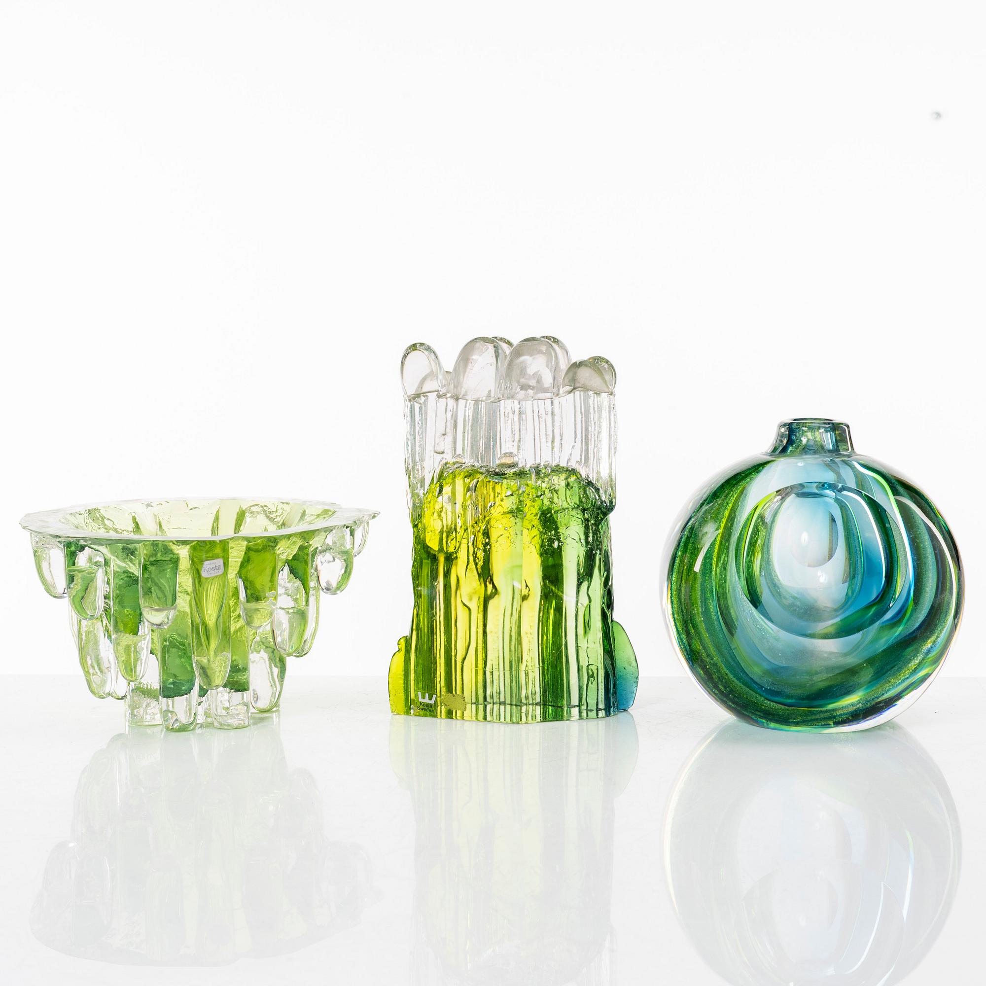 Göran Wärff, konstglas, tre delar, Kosa Boda, 1970-tal.