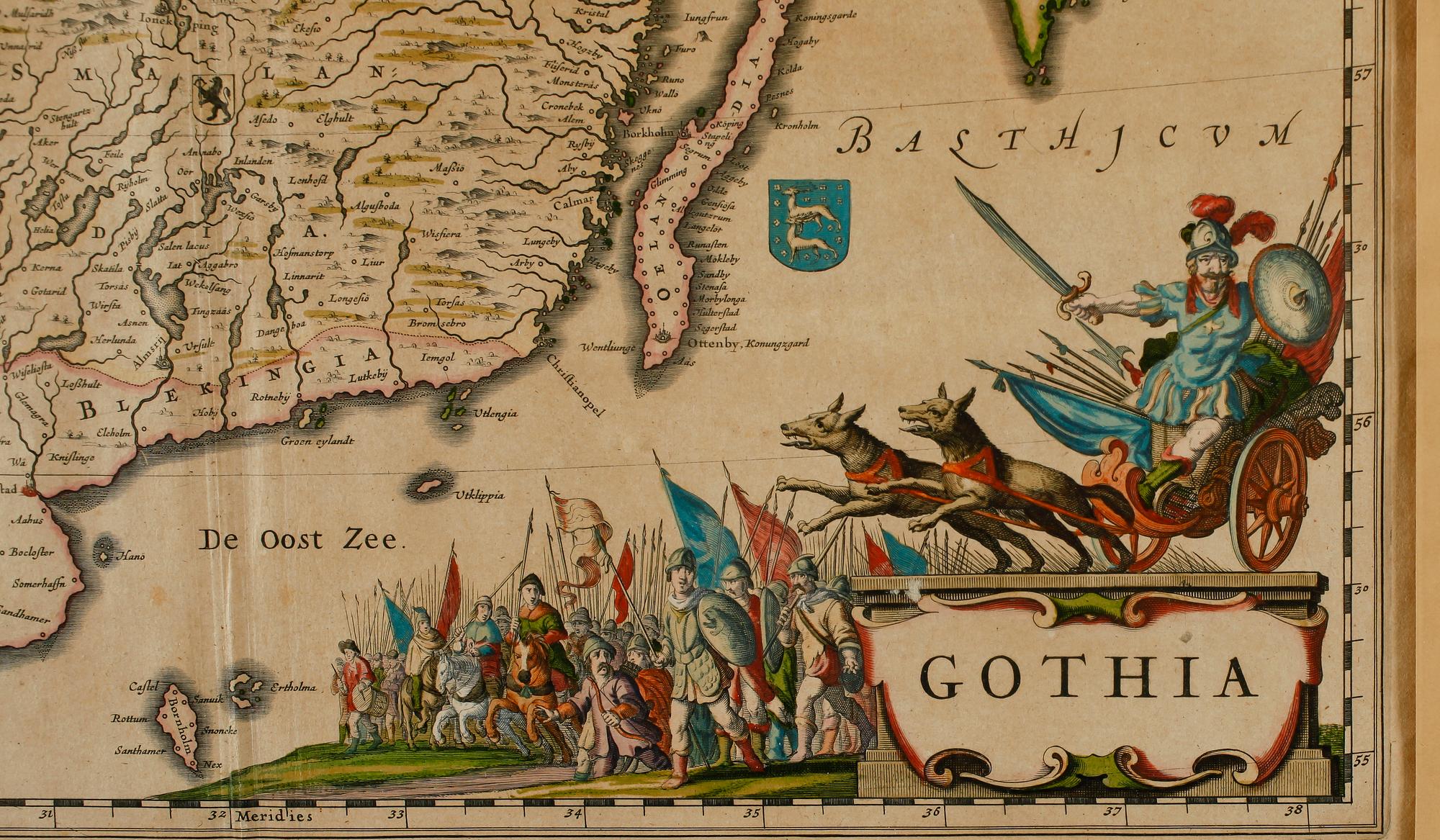 KARTA, kolorerat kopparstick, "Gothia", 1600/1700-tal.